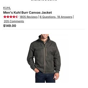 Kuhl XL Men's Burr Canvas Jacket - Dark Gray